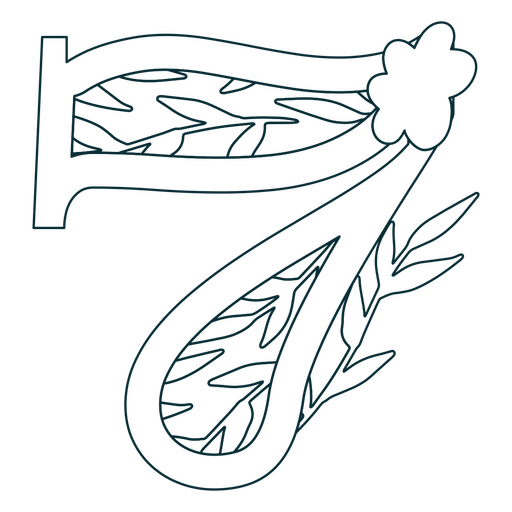 Natural leaf alphabet 7 number stroke PNG Design