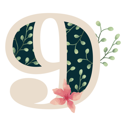 Número de alfabeto de hoja natural 9 Diseño PNG