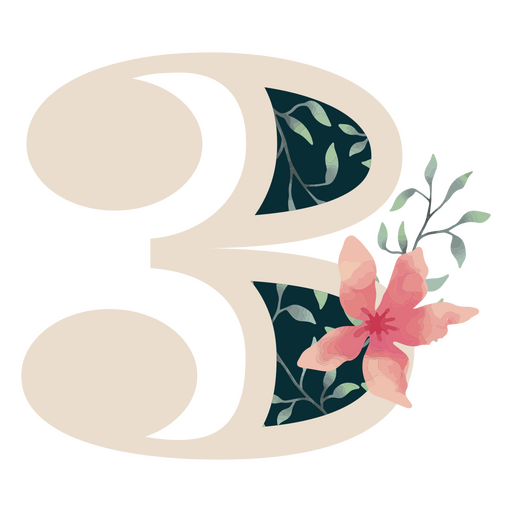 Número do alfabeto 3 da folha natural Desenho PNG