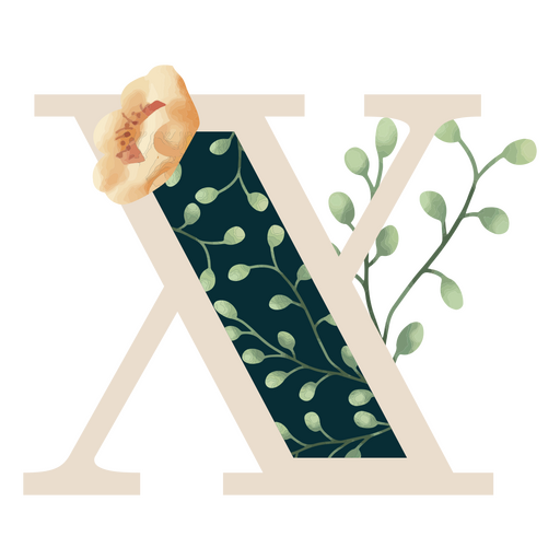 Natural leaf alphabet X letter 