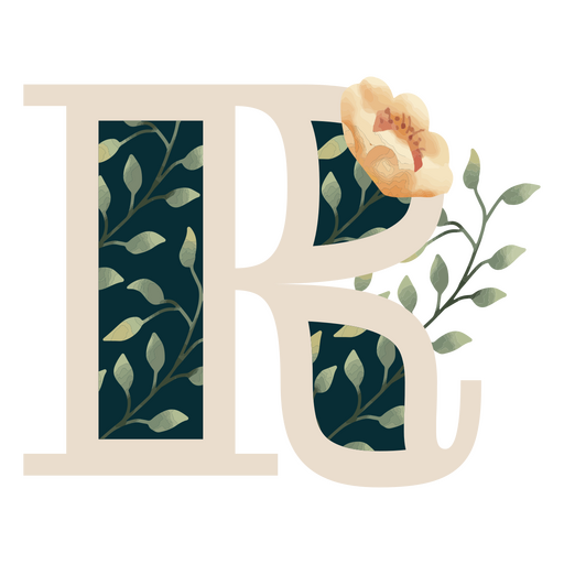 Letra R do alfabeto de folha natural