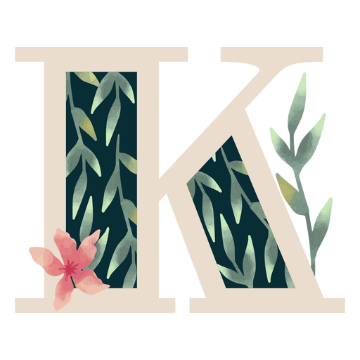 Alfabeto de hoja natural K letra Diseño PNG