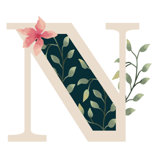 Letra N do alfabeto de folha natural