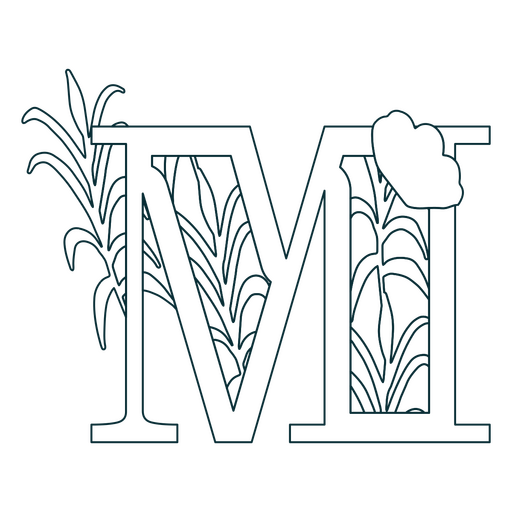 Trazo de letra M del alfabeto de hoja natural