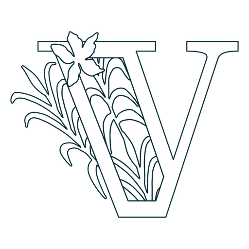Natural leaf alphabet V letter stroke