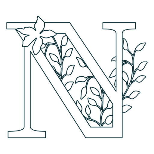 Buchstabenstrich des natürlichen Blattalphabets N PNG-Design