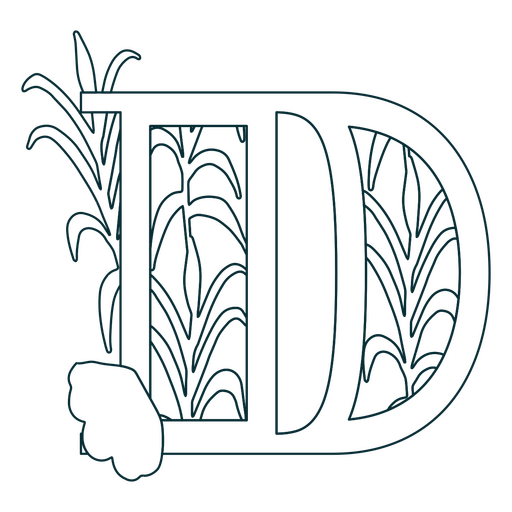 Natural leaf alphabet D letter stroke