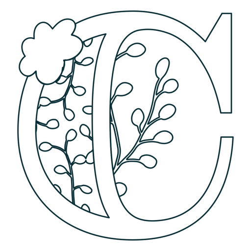 Natural leaf alphabet C letter stroke