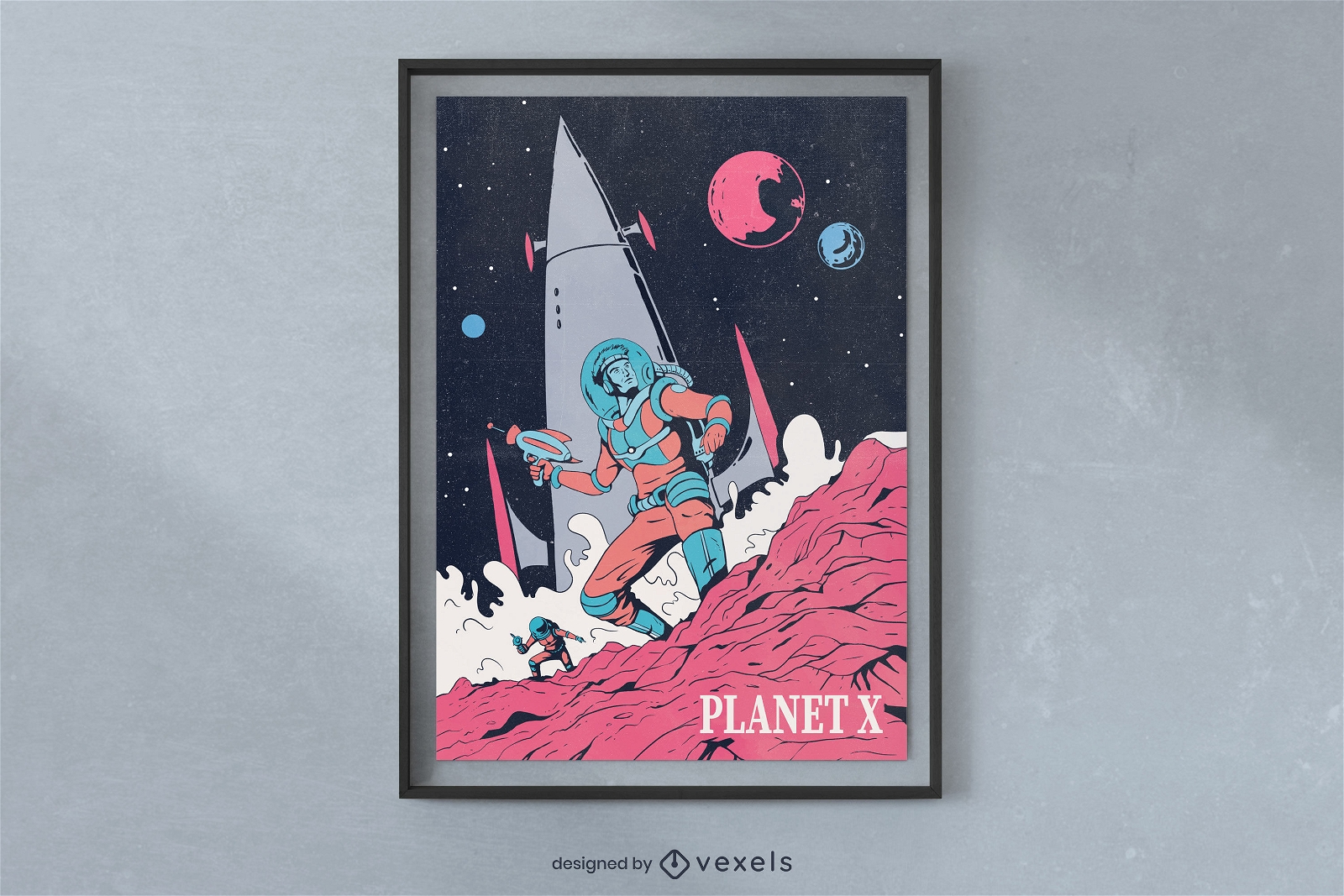 Astronaut in planet in space poster design
