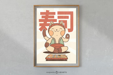 Katze, die Sushi-Plakatdesign isst