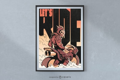 Design de cartaz de motociclista de esqueleto