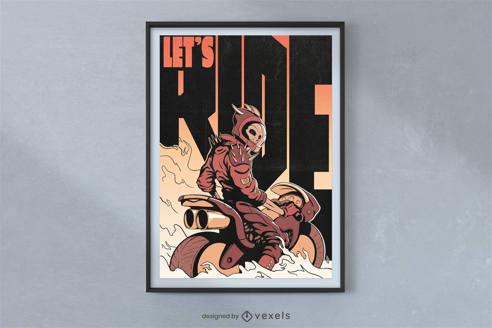 Skeleton motorcycle rider poster design