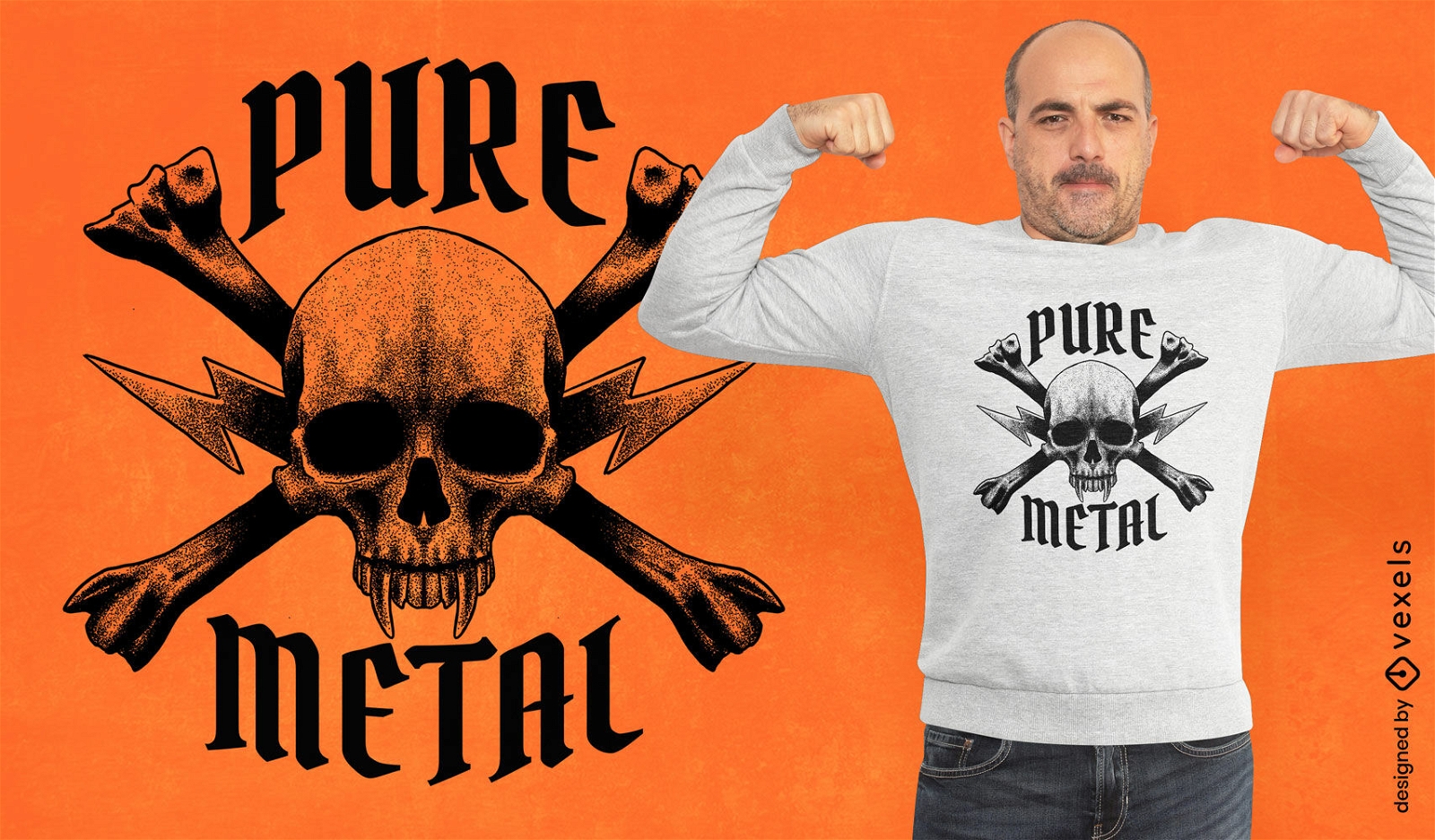 Diseño de camiseta de calavera de heavy metal.