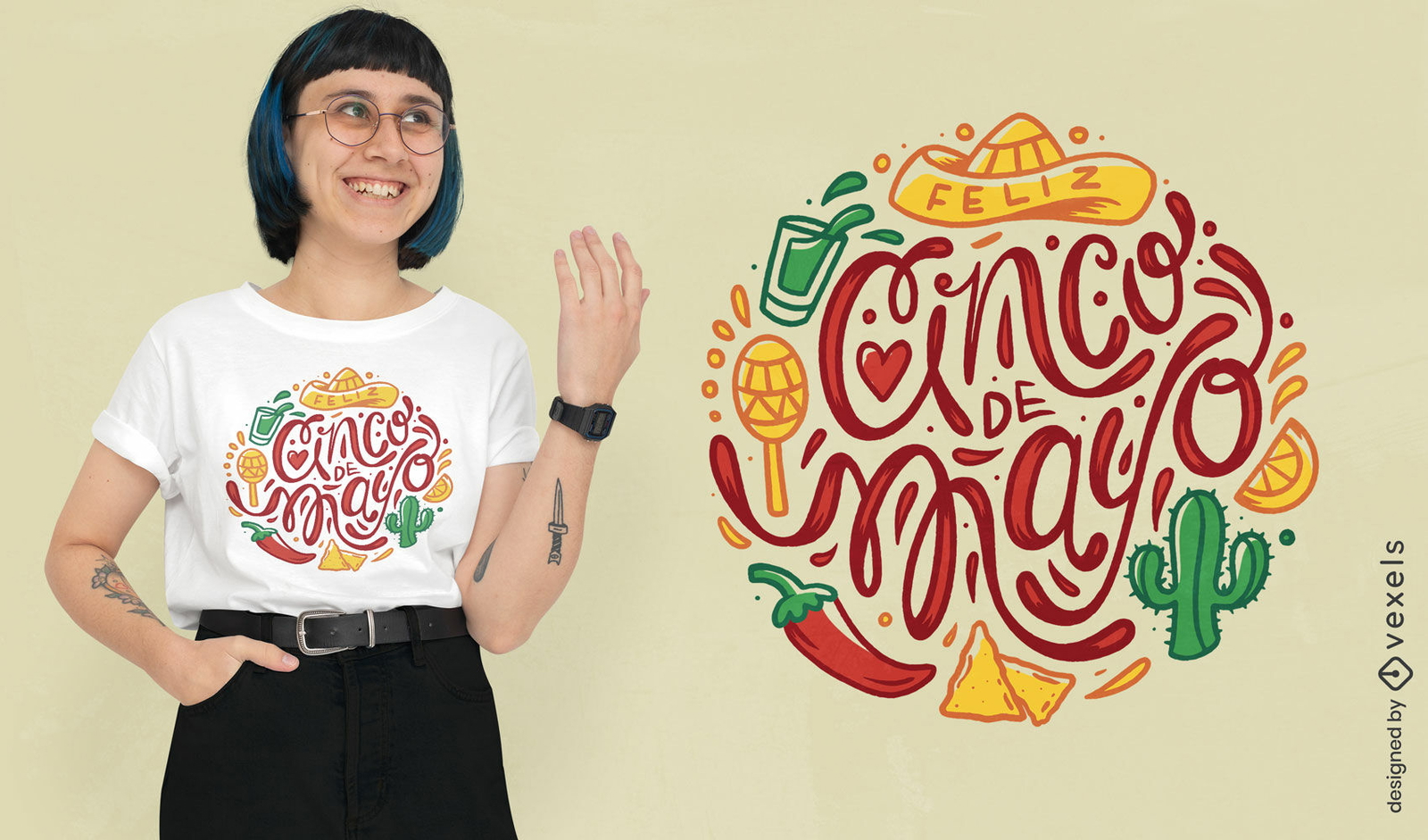 Design de camiseta com letras de férias de cinco de maio