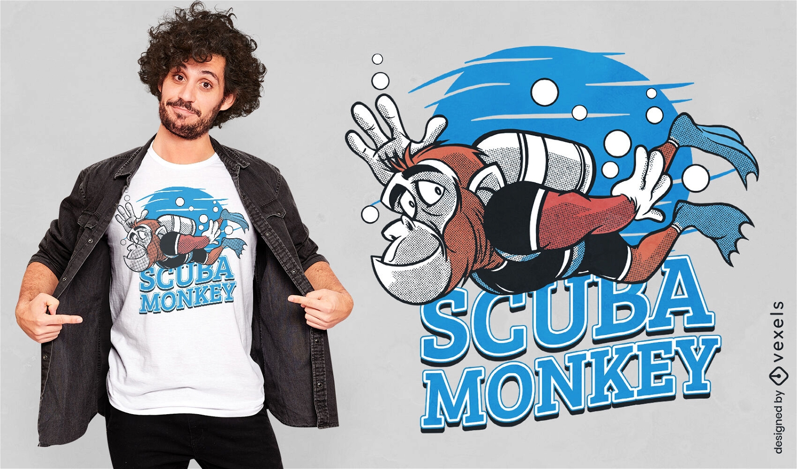 Design de camiseta de mergulho de macaco