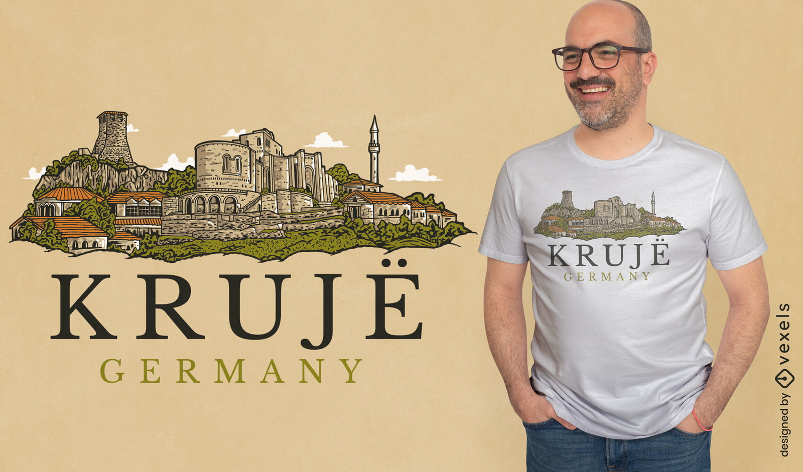 Design de camiseta de ilustração da cidade alemã de Kruje