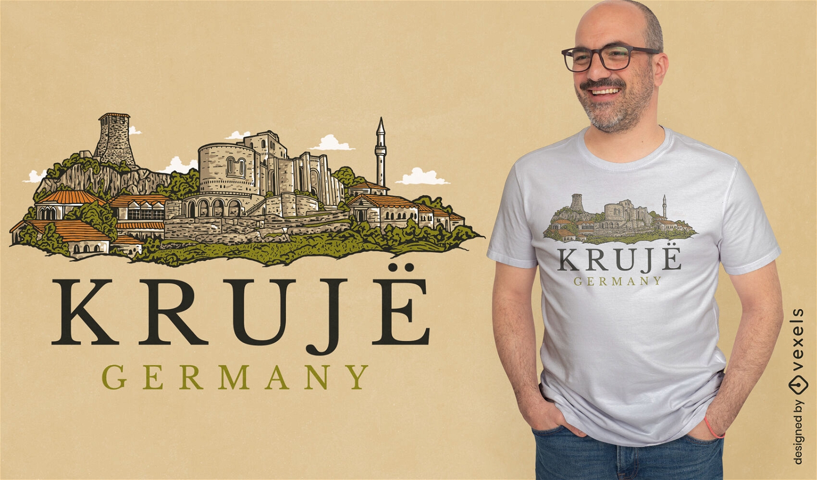 Diseño de camiseta de ilustración de la ciudad alemana de Kruje