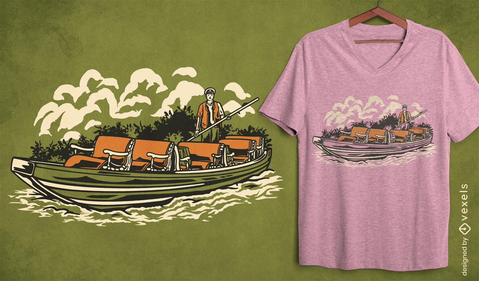 Deutsches Boot auf Fluss-T-Shirt-Design