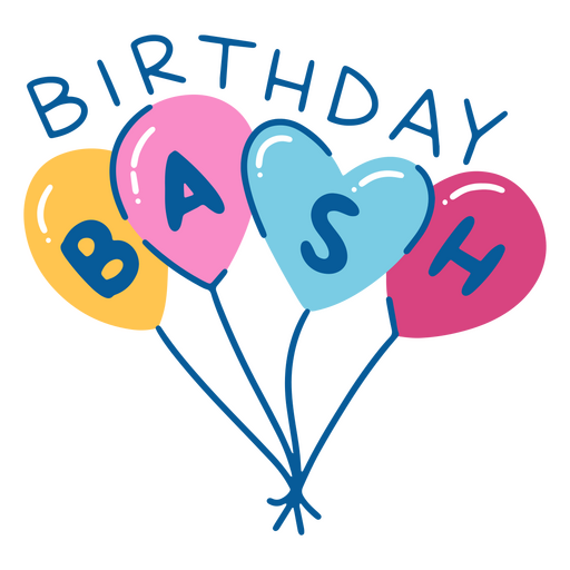 Birthday bash logo with balloons and the word birthday bash PNG Design