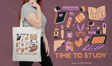 School supplies for studying tote bag design