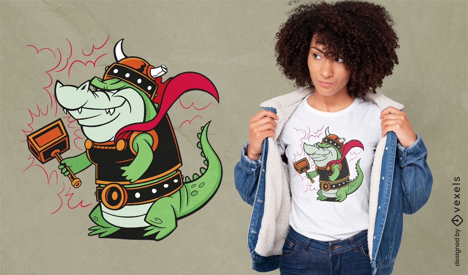 Wikinger-Alligator-Cartoon-T-Shirt-Design