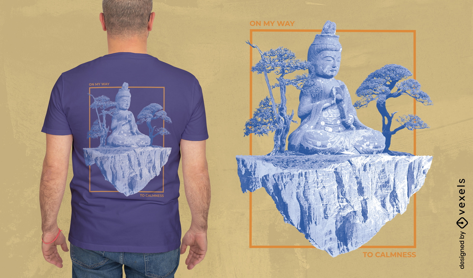 Diseño de camiseta de isla flotante de estatua de Buda