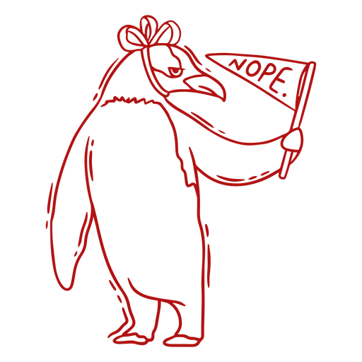 Pingüino sosteniendo una bandera con la palabra no Diseño PNG