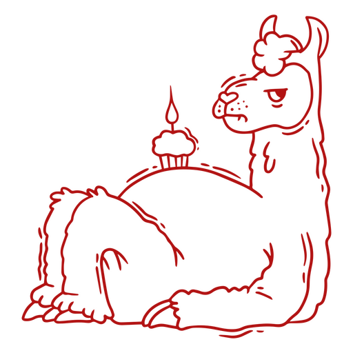 Red drawing of a llama with a candle PNG Design