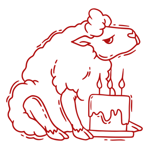 Red drawing of a sheep with a birthday cake PNG Design