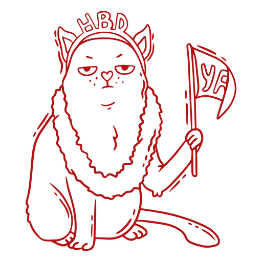 Gato sosteniendo una bandera y llevando una corona. Diseño PNG