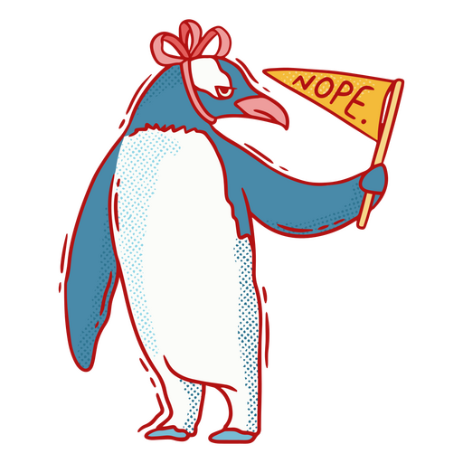 Pingüino sosteniendo una bandera con la palabra esperanza. Diseño PNG