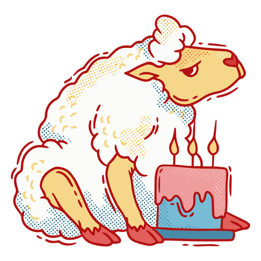Cartoon sheep with a birthday cake PNG Design