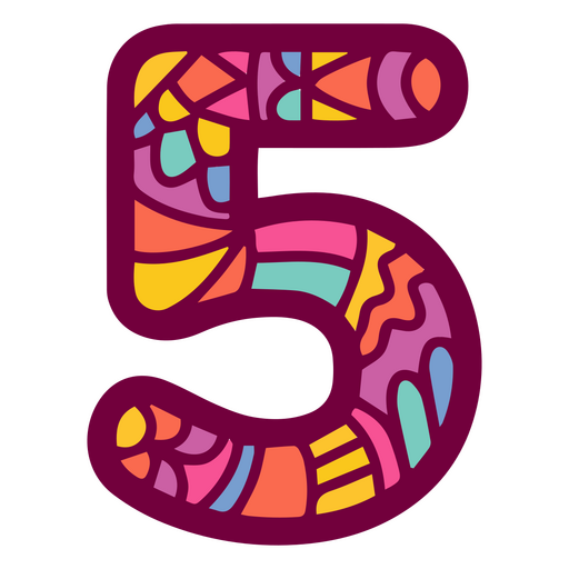 Mandala color alfabeto 5 número Diseño PNG