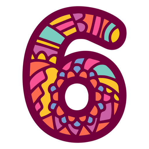 Mandala color alfabeto 6 número Diseño PNG