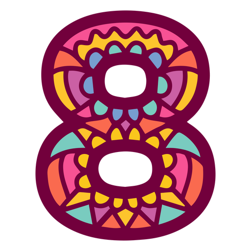Mandala color alfabeto 8 número Diseño PNG