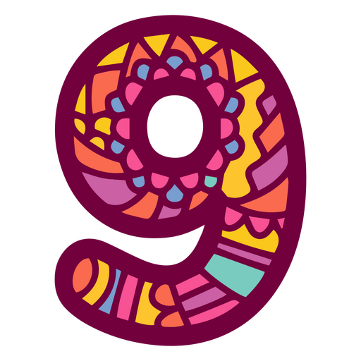 Mandala color alfabeto 9 número Diseño PNG