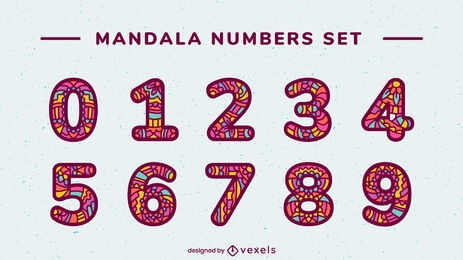 Colorful mandala numbers set