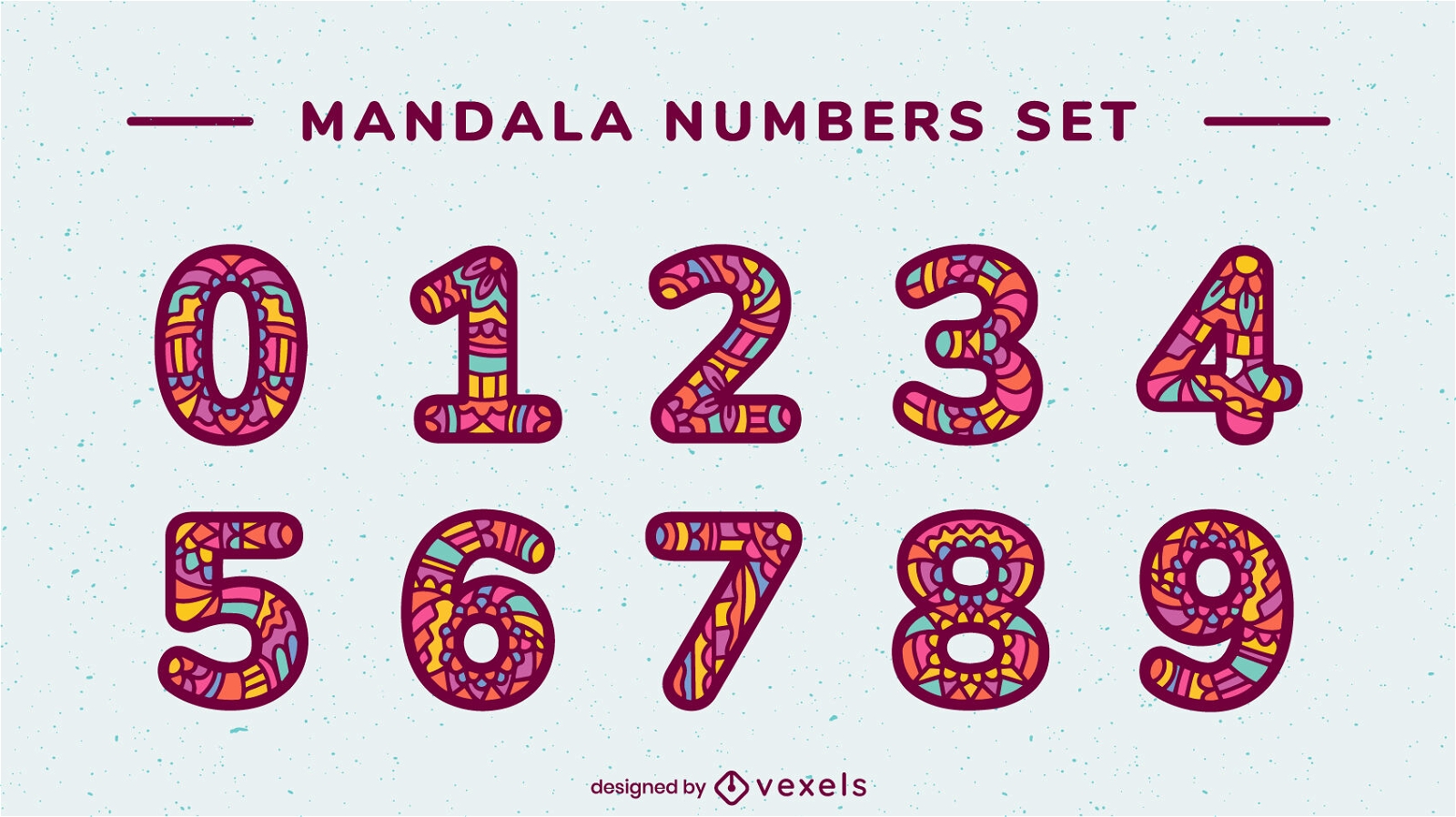 Conjunto de números de mandala colorida