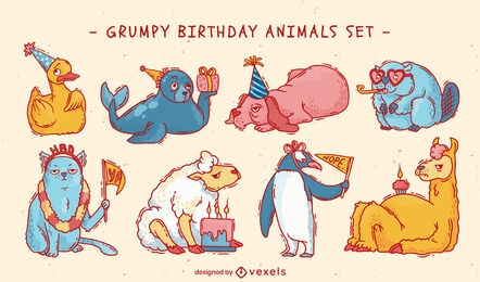 Conjunto de aniversário de animais mal-humorados