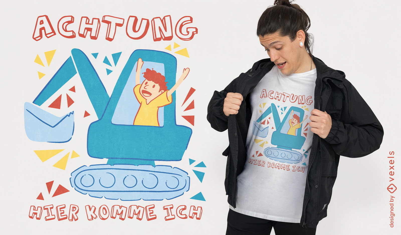 Glückliches Kind im Bagger-T-Shirt-Design