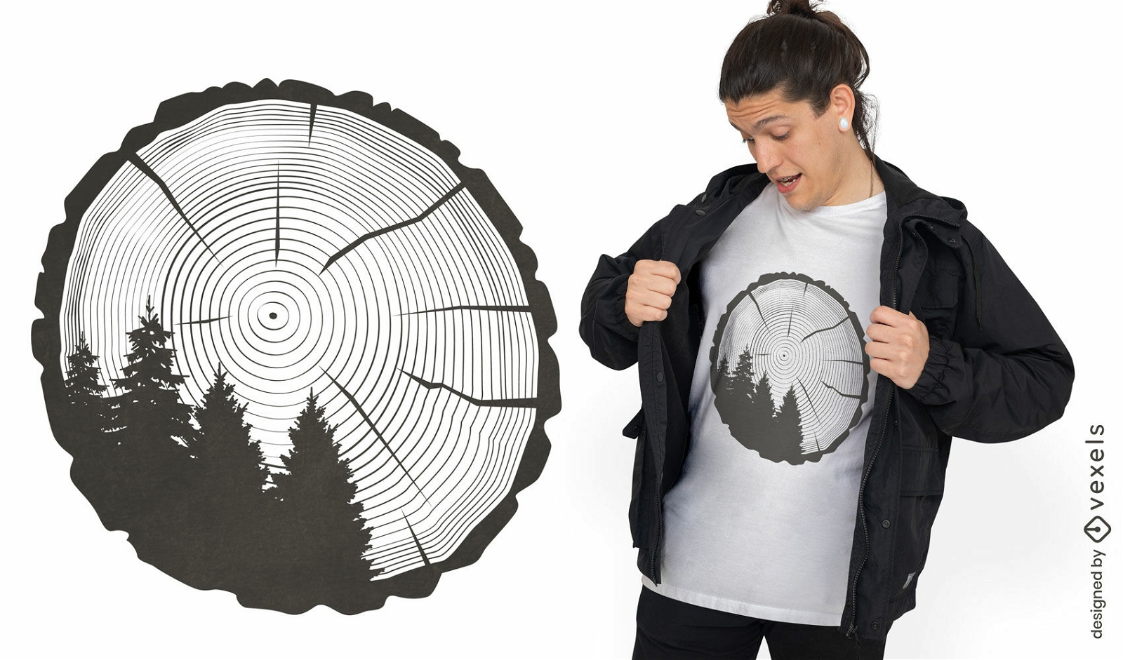 Diseño de camiseta de naturaleza de tronco de árbol.