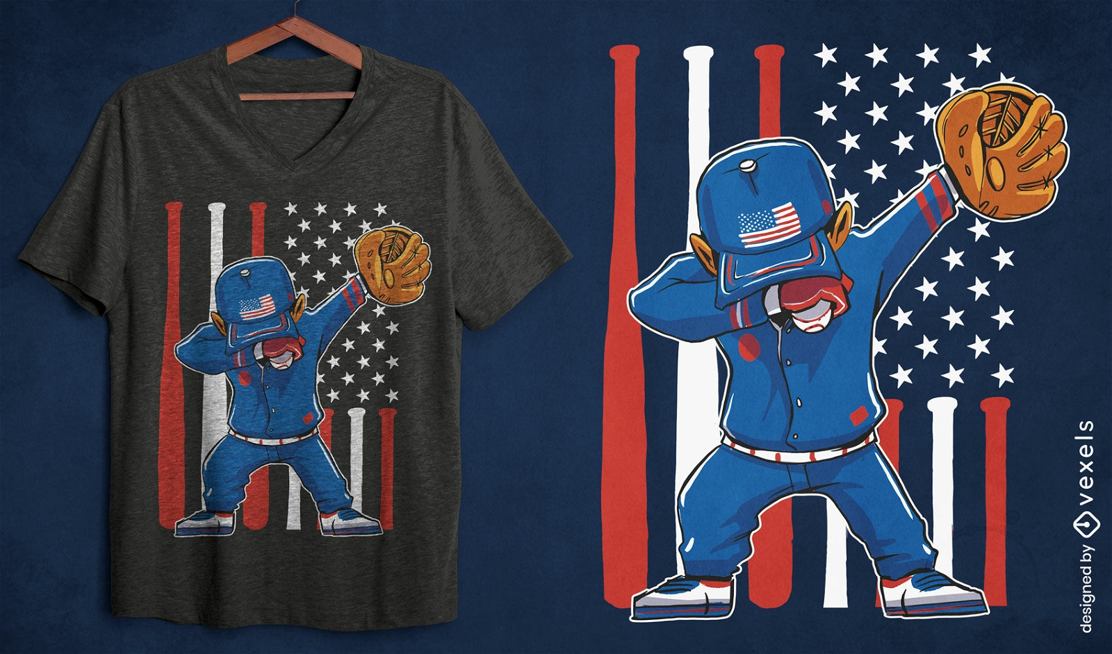 Baseball-Sportspieler, der T-Shirt-Design abtupft