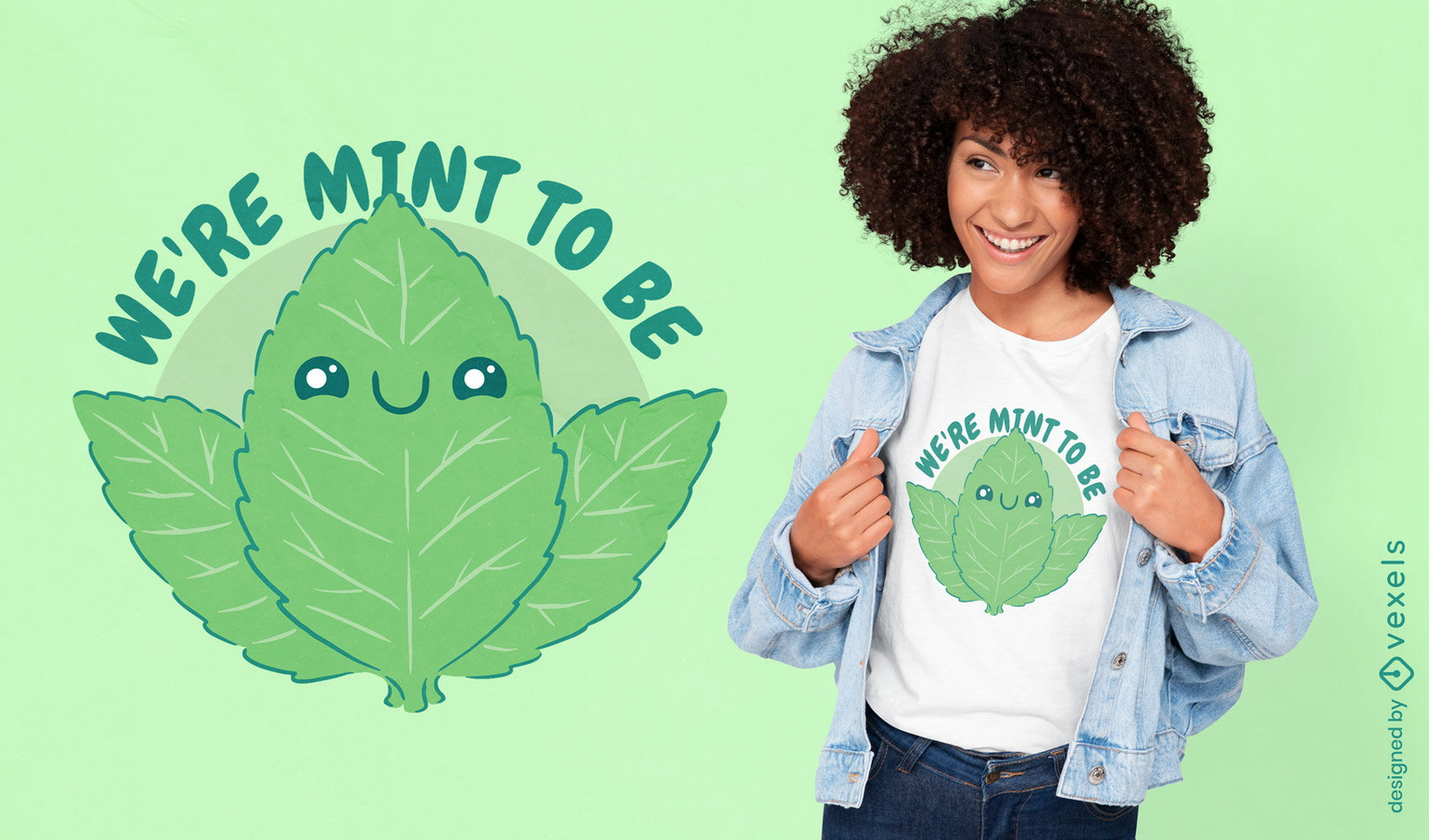 Diseño de camiseta de naturaleza de hoja de menta kawaii