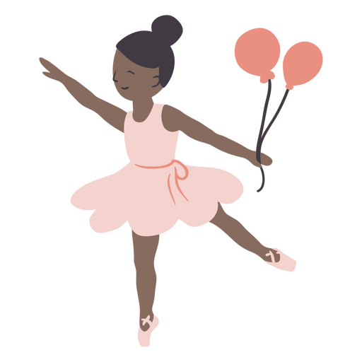 Bailarina negra con globos rosas. Diseño PNG