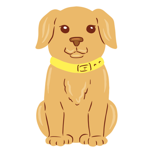 Cartoon dog with a yellow collar sitting PNG Design