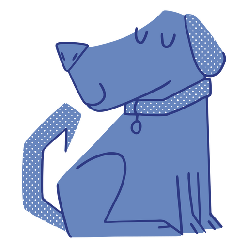 Perro azul con lunares sentado. Diseño PNG