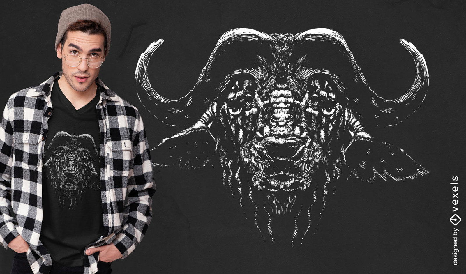 Design de camiseta realista de animal selvagem de búfalo