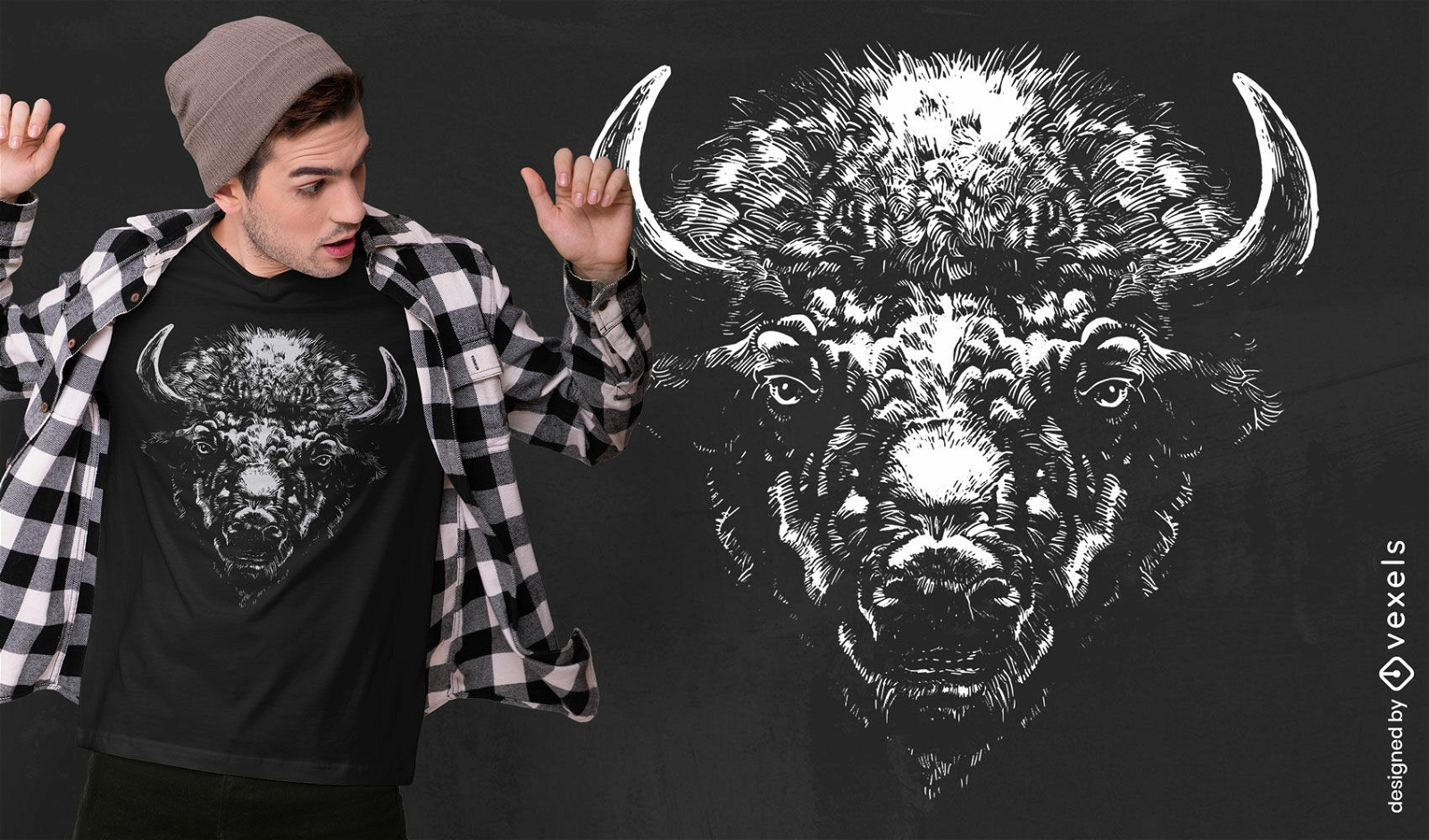 Diseño de camiseta realista de animal de búfalo.