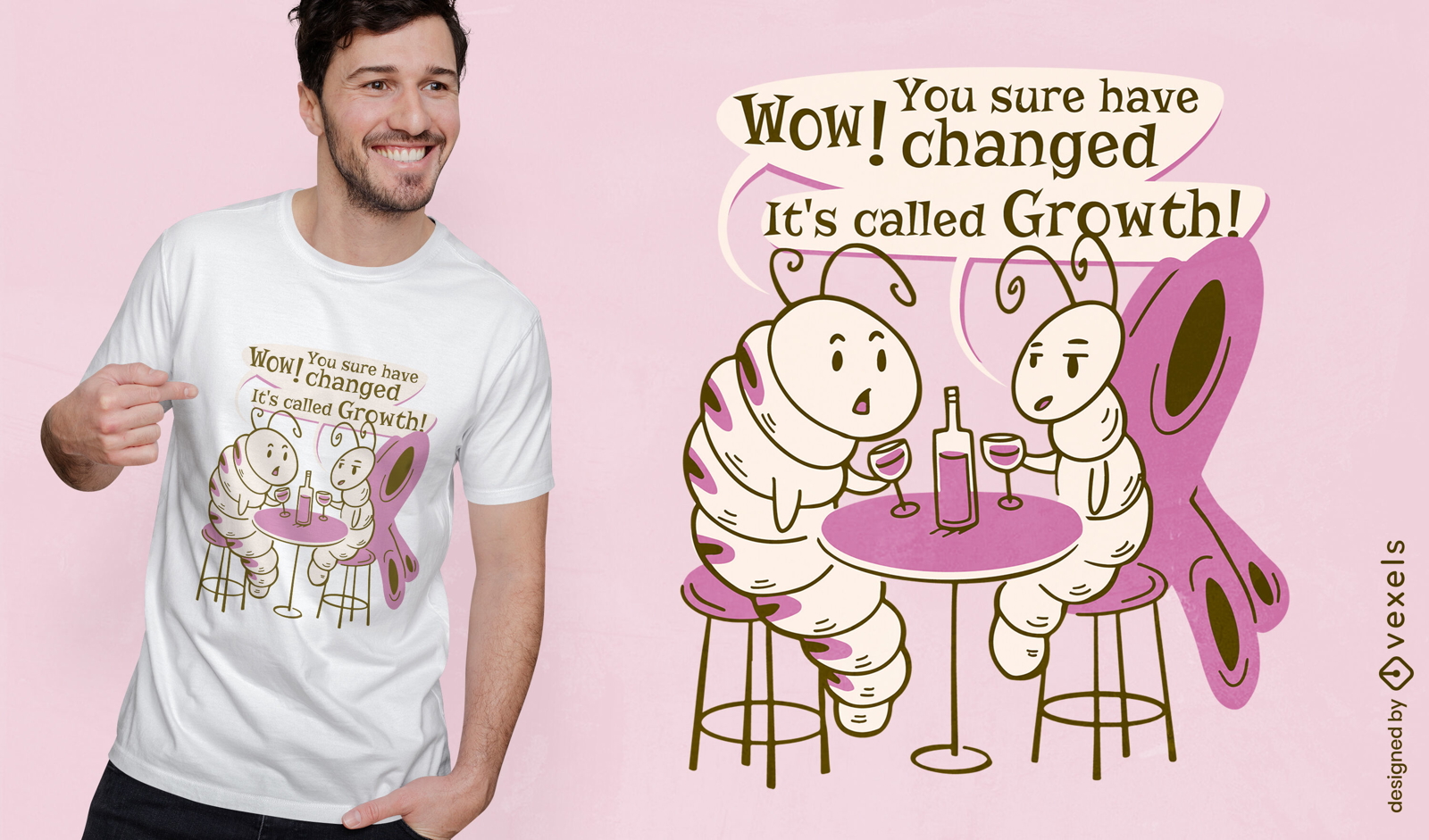 Design de camiseta de lagarta e borboleta