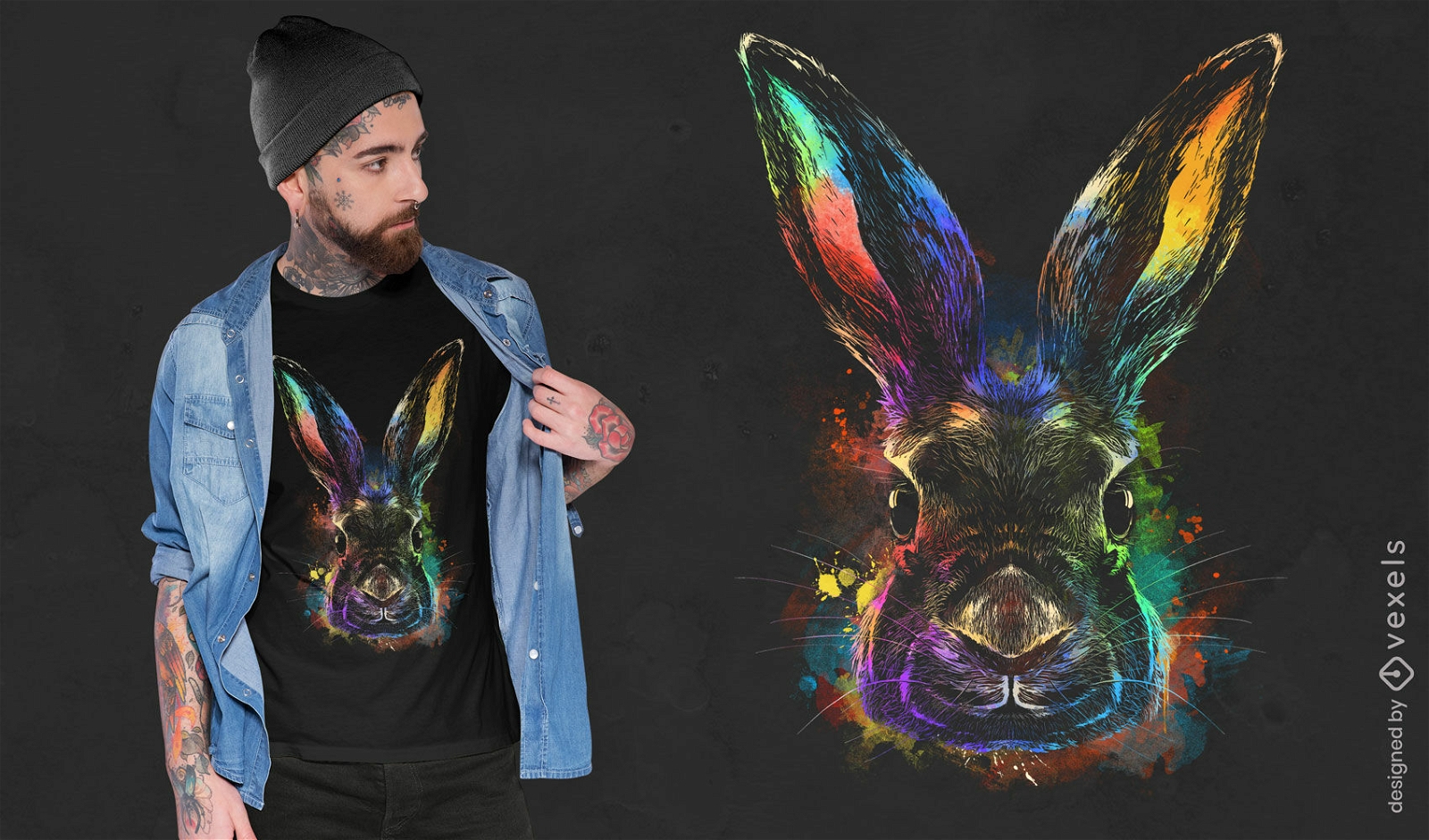 Realistisches buntes Kaninchen-T-Shirt-Design